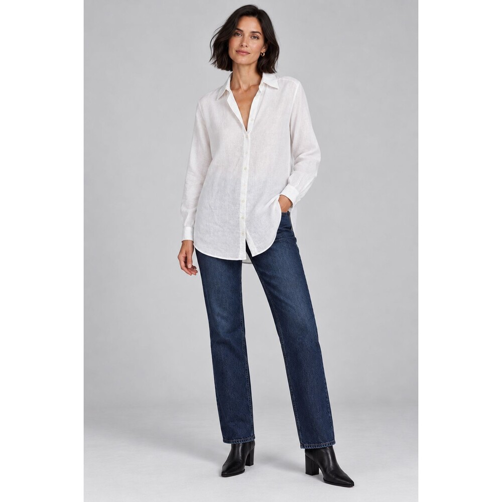 Travel Smith XL White 100% Linen Long Sleeve Button Down Tunic Blouse Shirt NEW